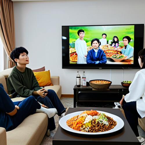 Home 20 **
"A group of Sudanese young adults, fully clothed in modest, modern clothing, watching a Korean movie on a large screen in a comfortable living room. The room is decorated with posters of popular Korean films. Several individuals are enjoying Korean snacks like kimchi and bibimbap. Safe for work, appropriate content, perfect anatomy, correct proportions, natural pose, professional, family-friendly, high-quality lighting."
**