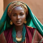 수단 직물 및 수공예품 - **A Sudanese woman showcasing a traditional 'Tob' (Thobe):**
    A graceful Sudanese woman, in her l...