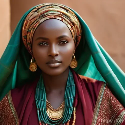 수단 직물 및 수공예품 - **A Sudanese woman showcasing a traditional 'Tob' (Thobe):**
    A graceful Sudanese woman, in her l...
