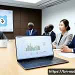 수단 한 수단 무역 협정 - A vibrant business meeting scene between South Korean and Sudanese professionals in a modern confere...