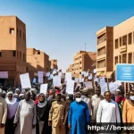Home 19 수단 민주화 운동 - A vibrant street scene in Sudan showing a diverse group of people from different ethnic backgrounds ...