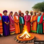 Home 18 수단 새해맞이 전통 - A vibrant Sudanese New Year festival scene featuring men and women dressed in colorful traditional g...