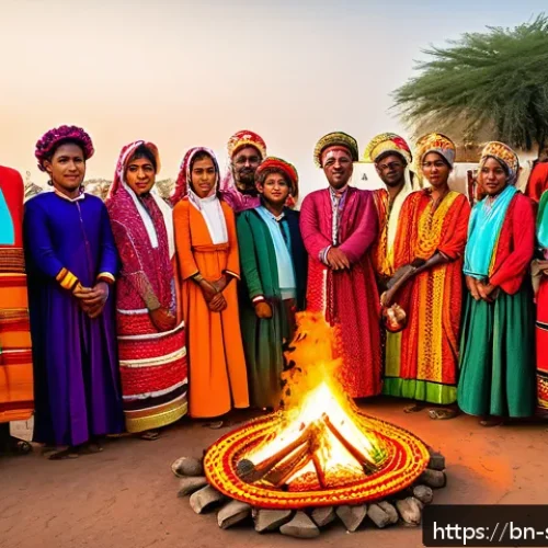 Home 30 수단 새해맞이 전통 - A vibrant Sudanese New Year festival scene featuring men and women dressed in colorful traditional g...